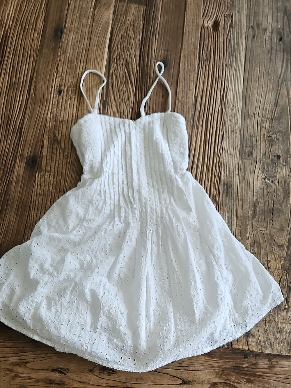 Aerie Cotton Eyelet Lined Smocked Back White Mini Dress W/ Adjustable Straps XS